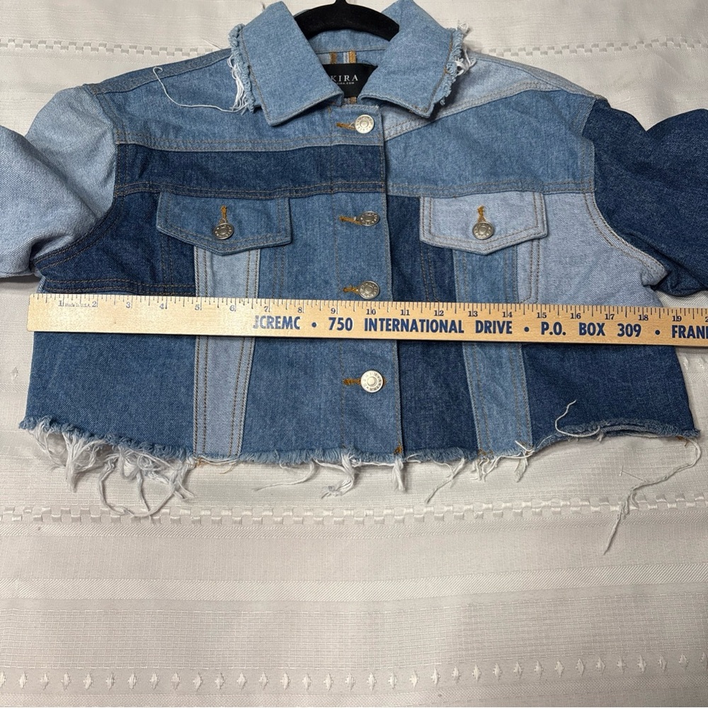 Akira Patchwork Cropped Denim Jacket - Mixed Blue… - image 4